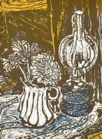 Somlai Vilma (1938-2007): Kék lámpa. Színes linómetszet, papír, jelzett, számozott (9/100), lap alja...