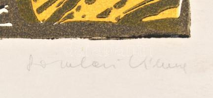 Somlai Vilma (1938-2007): Kék lámpa. Színes linómetszet, papír, jelzett, számozott (9/100), lap alja...