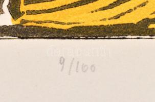 Somlai Vilma (1938-2007): Kék lámpa. Színes linómetszet, papír, jelzett, számozott (9/100), lap alja...