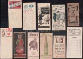 11 db számolócédula: férfi ing, női harisnya, Herz, tangó, Pírám, Benes testvérek, stb