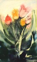 Fekete 82 jelzéssel: Tulipánok. Akvarell, papír, paszpartuban, 29,5×18 cm