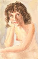 Élesdy István (1912-1987): Női akt. Akvarell, papír, jelzett. Lap jobb felső sarkában törésnyommal. 46x31 cm