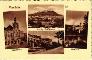 Munkács, Mukacheve, Mukacevo; városháza, Horthy Miklós utca, vár, Klastrom / town hall, street, castle, monastery