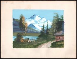 Jelzés nélkül: hegyvidéki tó. Olaj, papír, lap széle kissé foltos. 16x22 cm
