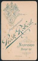 cca 1900 Férfiportré, keményhátú fotó Picek Róbert nagyváradi műterméből, 10,5×6,5 cm