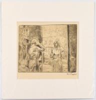 (Aszódi) Weil Erzsébet (1901-1976): Önarckép.  Rézkarc, papír, paszpartuban. Jelzett. 15x19 cm