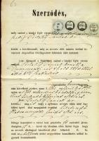 1863 Szerződés, 2-féle illeték-, és réznyomatú hirdetvényilleték-bélyeg vegyes felhasználásával (30.350)