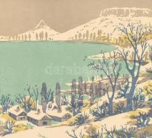 Török Endre (1926-1980): Szigliget. Színes linómetszet, karton, jelzett, 21×26 cm