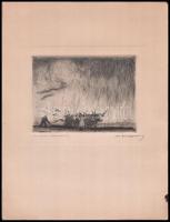 Székely (Dobai) Andor (1877-1969): Őszi szántás. Rézkarc, papír, jelzett, próbanyomat I., lap széle sérült, 11×15 cm