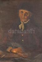 Jelzés nélkül: Idős hölgy az asztalnál. Olaj, vászon. Sérült. Keretben. 31x27 cm