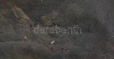 Jelzés nélkül: Idős hölgy az asztalnál. Olaj, vászon. Sérült. Keretben. 31x27 cm