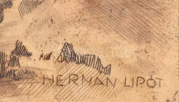 Herman Lipót (1884-1972): Fürdőzők. Színezett rézkarc, papír, jelzett a karcon, 29×37 cm