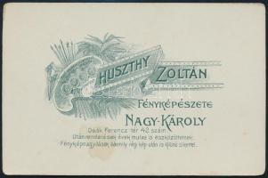cca 1900 Női portré, keményhátú fotó Huszty Zoltán nagykárolyi műterméből, 12,5×8 cm