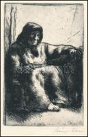 Szőnyi István (1894-1960): Öregasszony, 1922. Rézkarc, papír, jelzett, hátoldalán paszpartuzás nyoma...