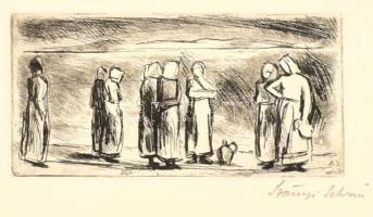 Szőnyi István (1894-1960): Víz partján álló asszonyok, 1934. Rézkarc, papír, jelzett. 6,5×13,5 cm