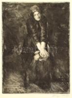 Fényes Adolf (1867-1945): Özvegyasszony. Rézkarc, papír, jelzett, 23×17 cm