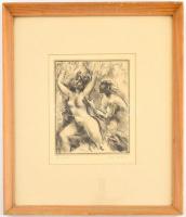 Iván Szilárd (1912-1988): Dolphine. Erotikus rézkarc, papír. Jelzett. Üvegezett keretben. 19x17 cm