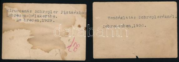 cca 1930 Debrecen Bélakert  baráti társasággal 2 db feliratozott fotó 6x9 cm