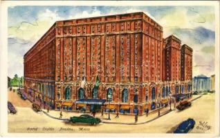 1955 Boston (Massachusetts), Hotel Statler, automobiles, art postcard, s: Ted Lewy