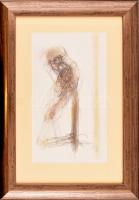 Kovács Péter (1943-2019). Lény, 2007-2008. Litográfia, ceruza, kréta, papír, jelzett. Üvegezett fa k...