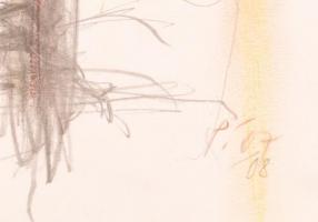 Kovács Péter (1943-2019). Lény, 2007-2008. Litográfia, ceruza, kréta, papír, jelzett. Üvegezett fa k...