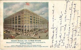1905 Boston (Massachusetts), Henry Siegel Co.s New Store, Washington & Essex sts., Harrison ave. & Hayward pl., automobile, horse-drawn carriage, tram (fa)