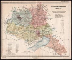 Veszprém vármegye közigazgatási térképe,(Kogutowicz: Megyei térképek), 1:400000, Magyar Földrajzi Intézet Rt., vászonra kasírozva, 29x35 cm