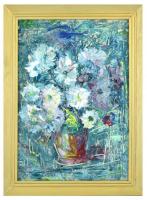 Biró Ferenc (1921-2001): Virágcsendélet. Olaj, farost, jelzett, fa keretben, 70×50 cm