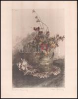 Kiss Terézia (1928- ): Szalmavirág. Színes rézkarc, karton, jelzett, 29x19 cm