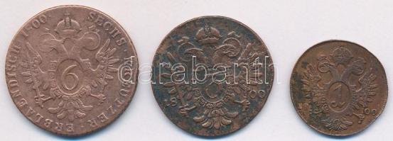 1800B 1kr Cu "I. Ferenc" + 1800S 3kr Cu "I. Ferenc" + 1800B 6kr Cu "I. Fere...
