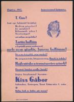 1939 Kiss Gábor esztergomi fodrász reklámnyomtatványa levélként feladva (...Elrontott hajakat rendbe hozok!...), jó állapotban