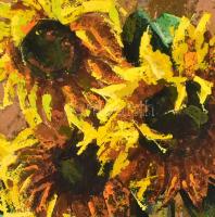 Olvashatatlan jelzéssel: Napraforgók. Olaj, karton, 64×45 cm