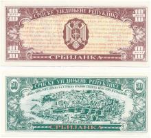 Jugoszlávia 1991. 10 Szerb fantáziabankjegy + 1992. 50 Szerb fantáziabankjegy T:I 
Yugoslavia 1991....
