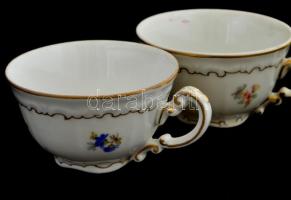 Zsolnay 6 személyes virágmintás, arany színű szegélyű kávés készlet, kiöntővel, cukortartóval, 6-6 d...