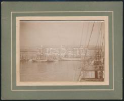 cca 1900 Fiume kikötő keményhátú fotó 16x13 cm
