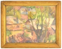 Szőnyi I jelzéssel: Kertek alján. Akvarell, papír. Üvegezett, kissé sérült fa keretben. 30x39,5 cm