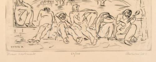 Borsos Miklós (1906-1990): Firenzei naplemente. Rézkarc, papír, jelzett, számozott (67/100), lap szé...