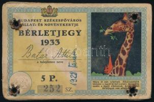 1933 Állatkerti, fényképes bérletjegy