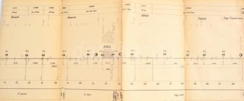 1910 A Temesvár-Orsova közötti vasúti pályaszakasz hosszelvényének rajza. Nagy méretű, kihajtható le...