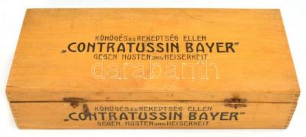cca 1930 Contratussin Bayer köhögés elleni gyógyszeres fa doboz, jelzett. 40x17 cm