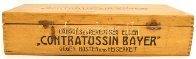 cca 1930 Contratussin Bayer köhögés elleni gyógyszeres fa doboz, jelzett. 40x17 cm