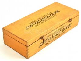 cca 1930 Contratussin Bayer köhögés elleni gyógyszeres fa doboz, jelzett. 40x17 cm