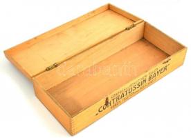 cca 1930 Contratussin Bayer köhögés elleni gyógyszeres fa doboz, jelzett. 40x17 cm