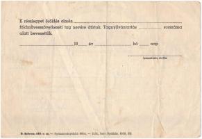 Vág 1956. "SZÖVOSZ" névre szóló, földművesszövetkezeti részjegye 70Ft-ról T:III