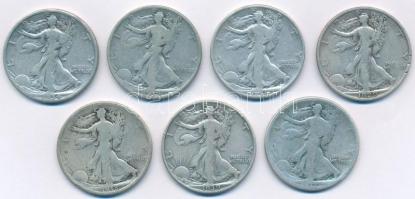 Amerikai Egyesült Államok 1917-1939. 1/2$ Ag Walking Liberty (7xklf) T:3 USA 1917-1939. 1/2 Dollar Ag Walking Liberty (7xdiff) C:F