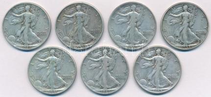 Amerikai Egyesült Államok 1940-1946. 1/2$ Ag Walking Liberty (7xklf) T:2-,3 USA 1917-1946. 1/2 Dollar Ag Walking Liberty (7xdiff) C:VF,F