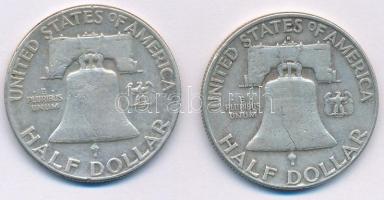 Amerikai Egyesült Államok 1948-1951. 1/2$ Ag "Franklin" (2x) T:2- USA 1948-1951. 1/2 Dolla...