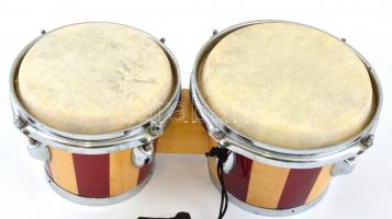 Rototam szett, 2 dbos, fa-bőr, az egyiken sérüléssel, : m: 15 cm és 14,5 cm, d: 21 cm és 19 cm