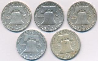 Amerikai Egyesült Államok 1951. 1/2$ Ag "Franklin" (5x) T:2-
USA 1951. Half Dollar Ag &qu...