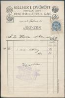 1914 Győr, Kellner J. férfiszabó üzletének fejléces számlája, okmánybélyeggel